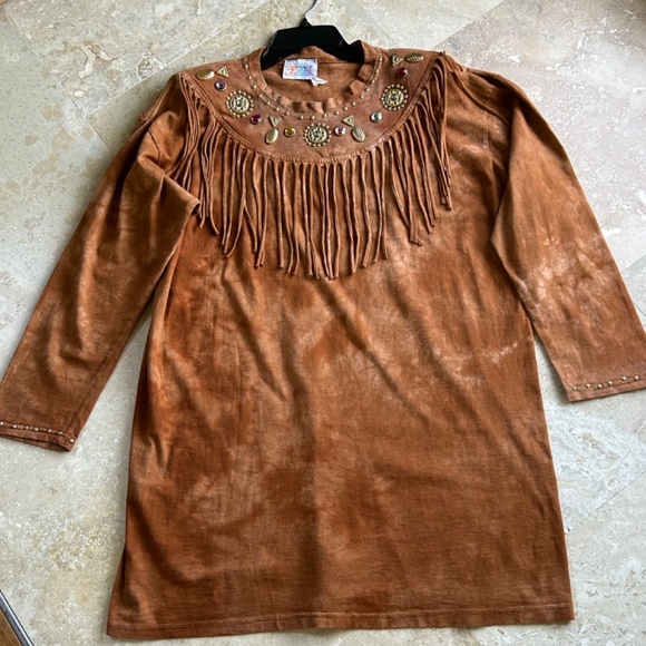 Visage Ladies Fashion  Dye Brown Cotton,Beaded and Fringed at top, with Pants - Picture 15 of 16